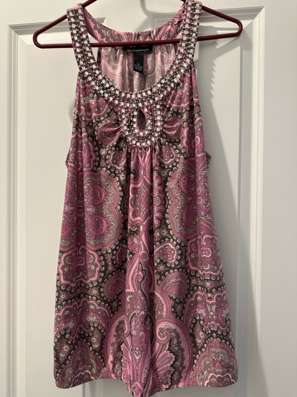 INC International Concepts Pink Paisley Beaded Tank Top